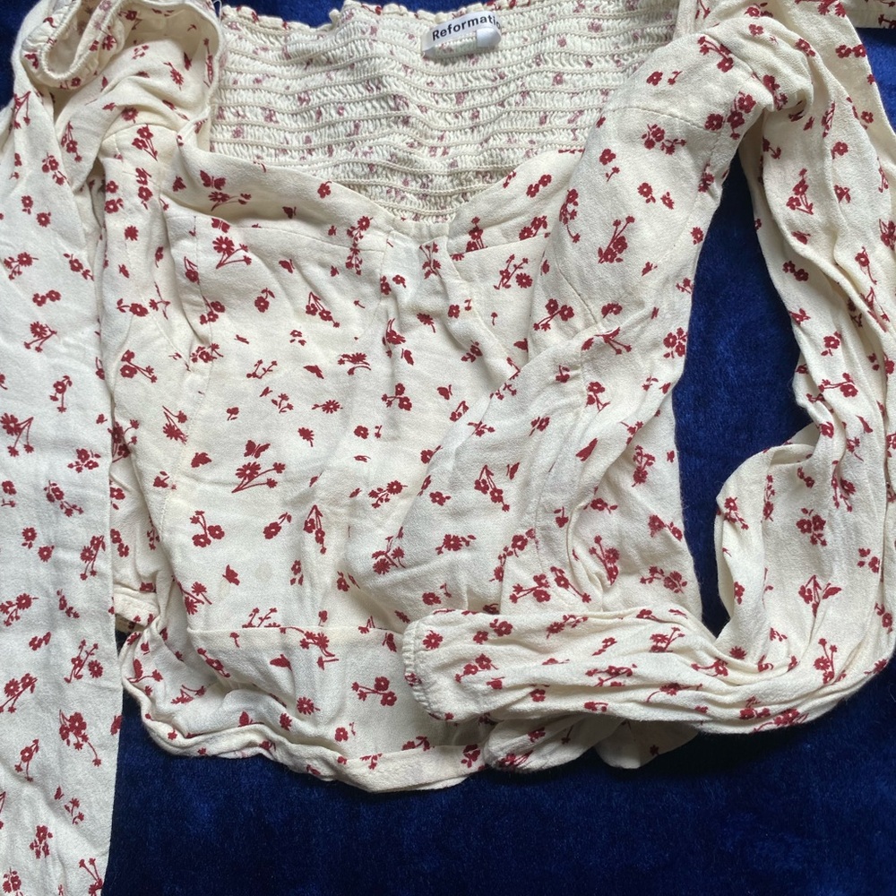 Reformation Ivory and Red Floral Blouse